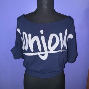 Navy Blue Bonjour Crop Top
